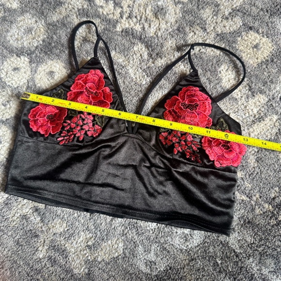 Forever 21 Black Bralette Crop Top with Red Floral Embroidery - Picture 5 of 10